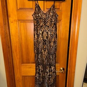 Lulu's Black and Gold Maxi Dress